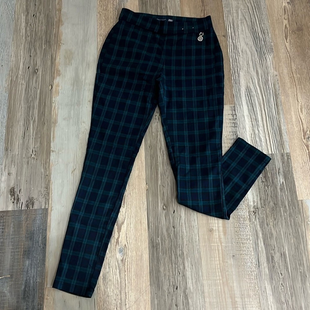 Tommy Hilfiger Pants Womens 4 Green Plaid Stretch Skinny Pull On Dress Pants